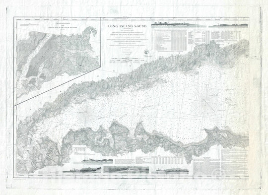 Historic Map : Nautical Chart Long Island Sound, U.S. Coast Survey, 1920, Vintage Wall Art