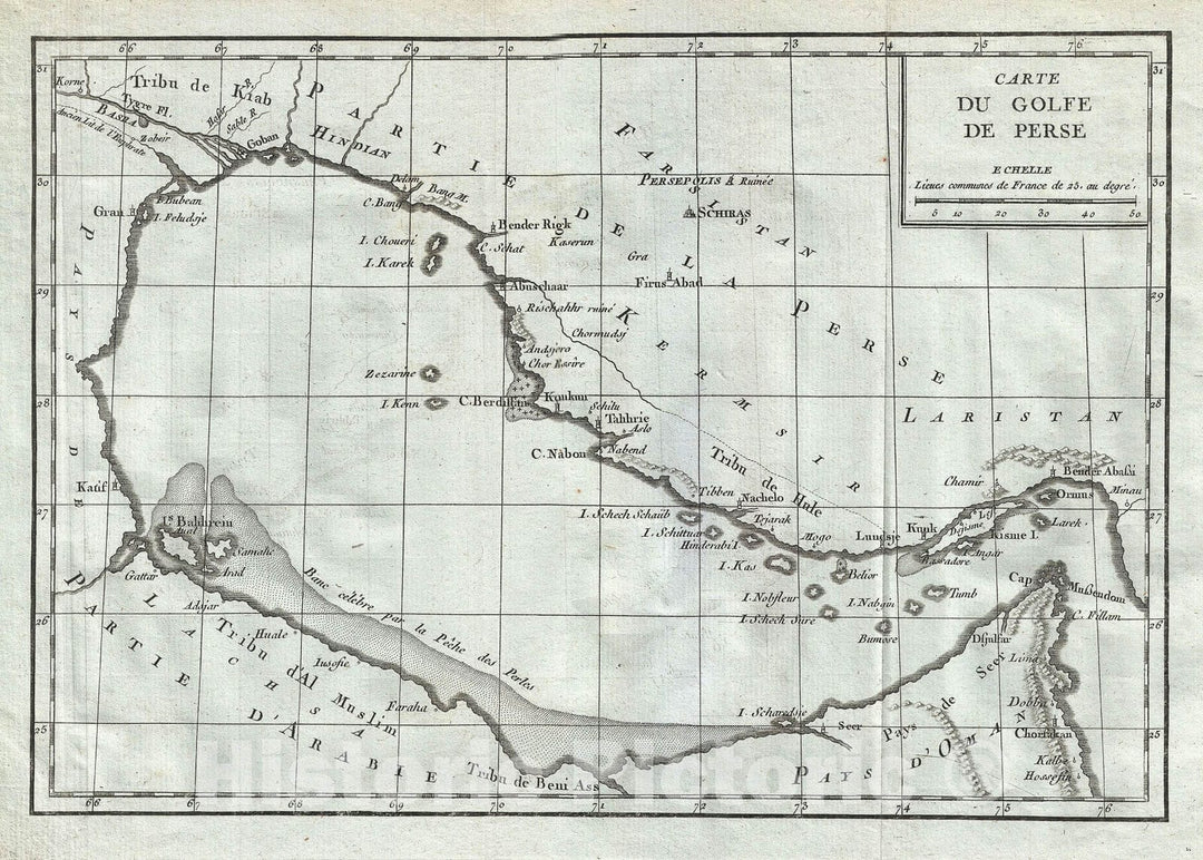 Historic Map : The Persian Gulf: Bahrain, Emirates, Dubai, Iran, Delisle de Sales, 1770, Vintage Wall Art