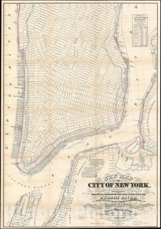 Historic Map : S. Manhattan, New York City "City / State Land Dispute", Childs, 1862, Vintage Wall Art