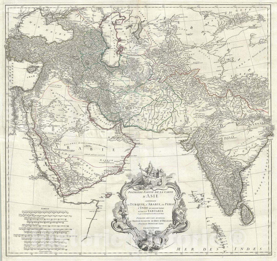 Historic Map : Persia, Arabia, and India, D'Anville, 1751, Vintage Wall Art