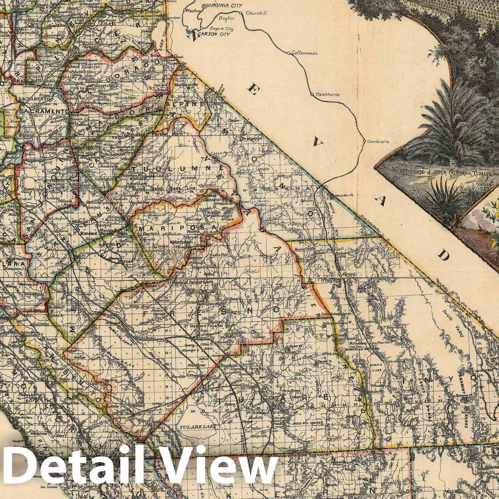 Historic Map : California w/ Wine Making Vignette, H. S. Crocker, 1893, Vintage Wall Art