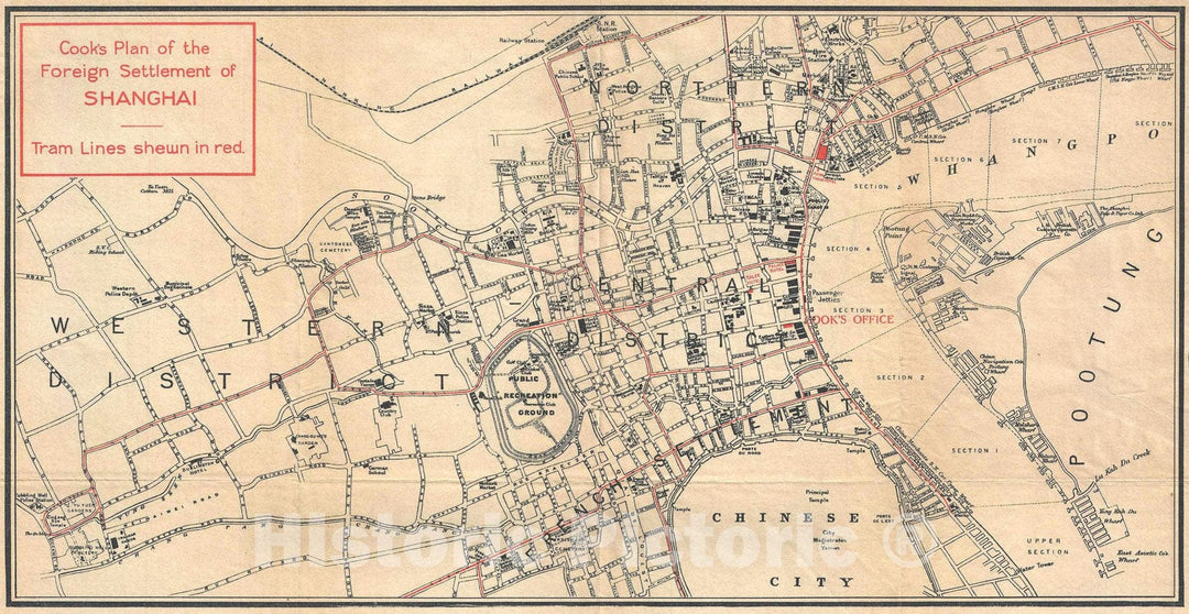 Historic Map : Plan of The International Settlement in Shanghai, China, Cook, 1920, Vintage Wall Art