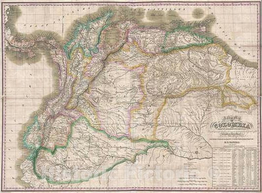 Historic Map : Gran Colombia, Tanner, 1828, Vintage Wall Art