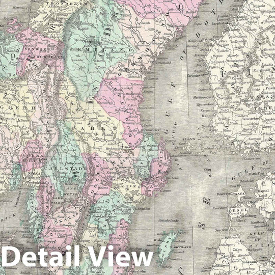 Historic Map : Scandinavia "Norway, Sweden, Denmark, Prussia", Johnsons, 1861, Vintage Wall Art