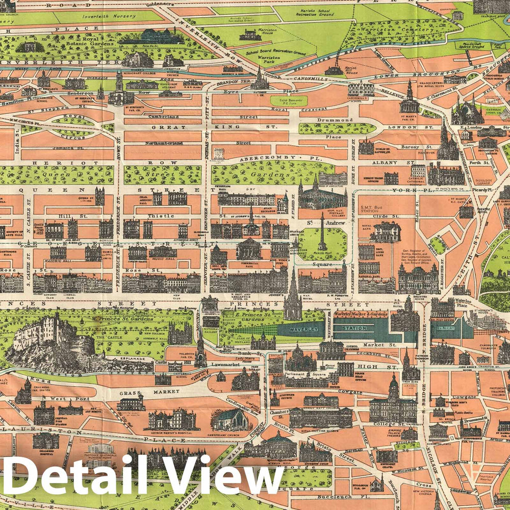 Historic Map : Reid Pictorial Map of Edinburgh and Leith, Scotland, 1935, Vintage Wall Art