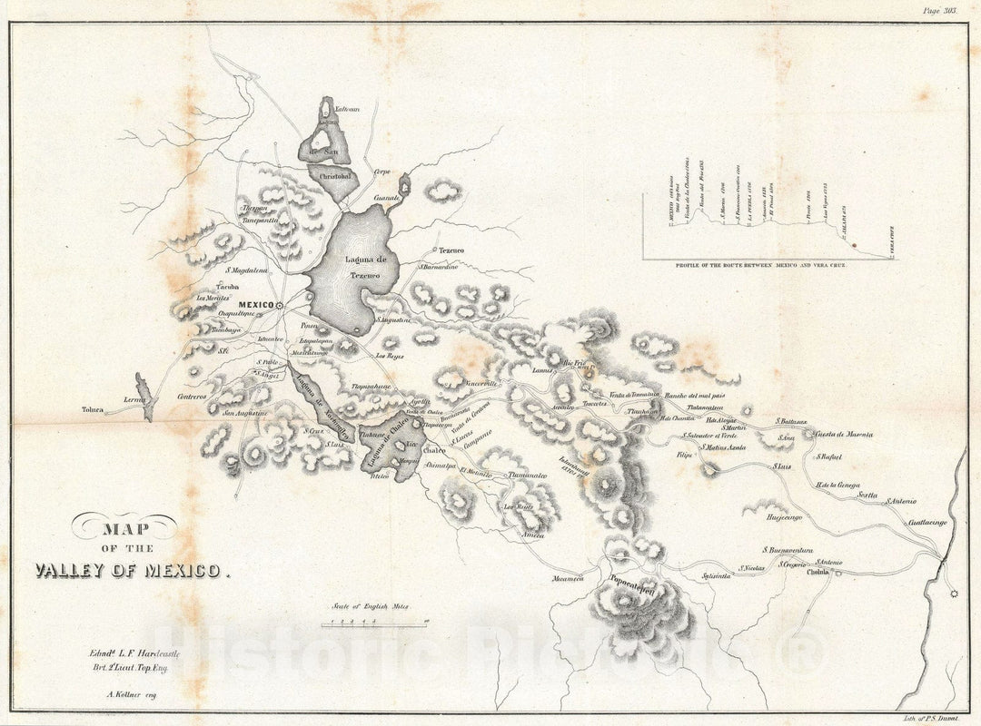 Historic Map : The Valley of Mexico During The Mexican War, Hardcastle, 1847, Vintage Wall Art