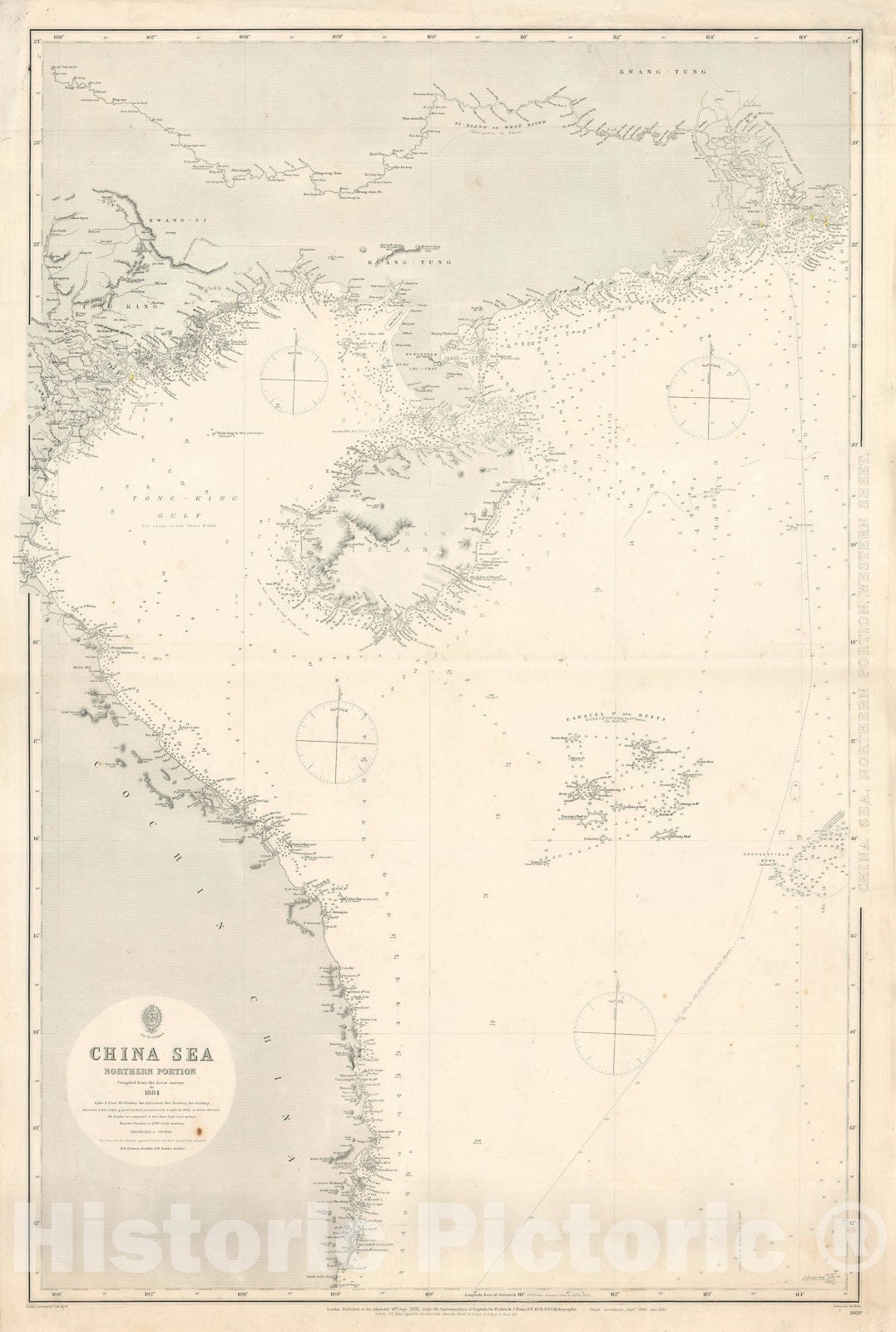 Historic Map : Nautical Chart Vietnam, The Gulf of Tonkin, and Hainan, China, 1886, Vintage Wall Art