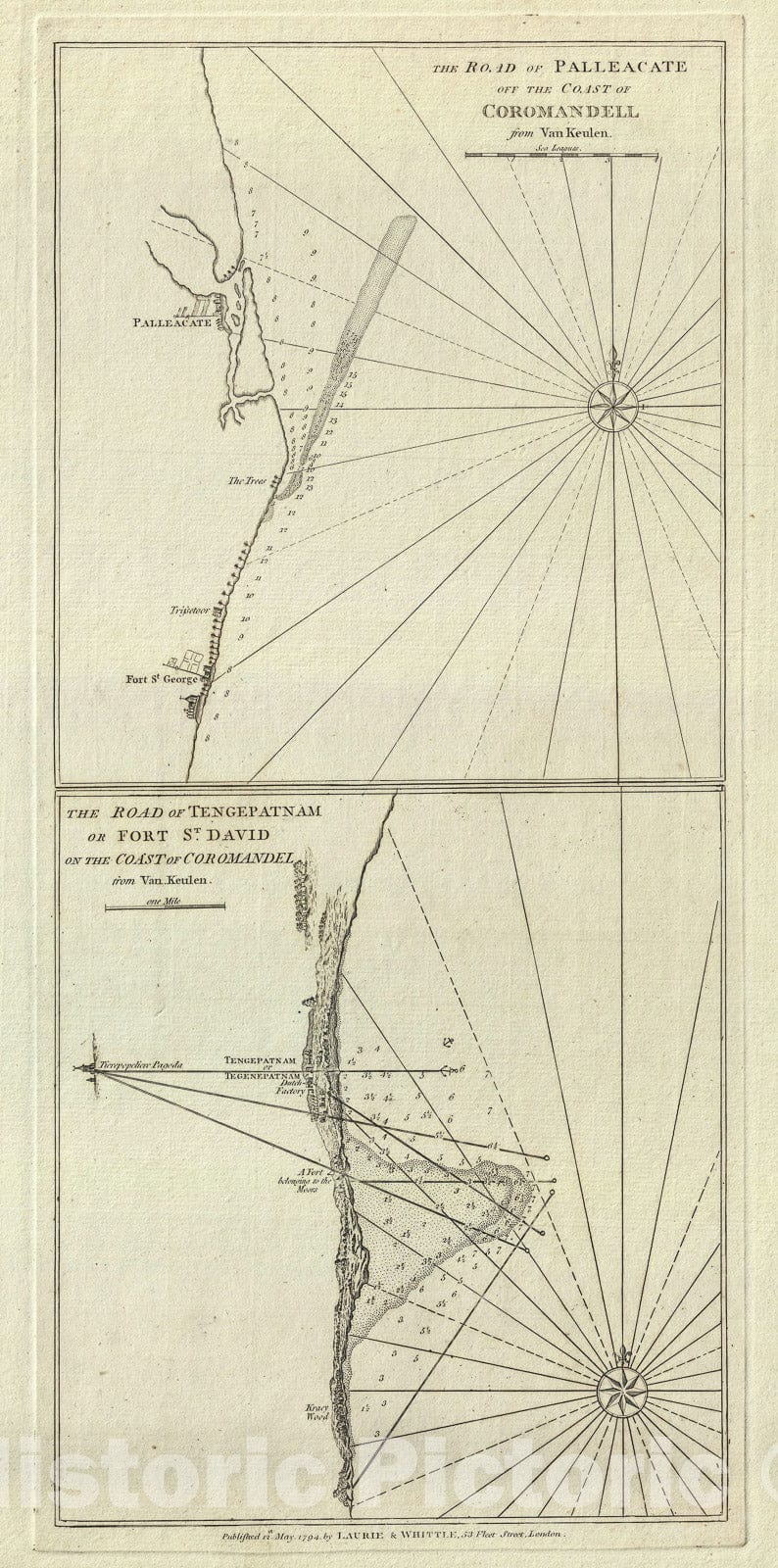 Historic Map : Nautical Chart The Coast of Coromandel, India, Laurie and Whittle, 1794, Vintage Wall Art