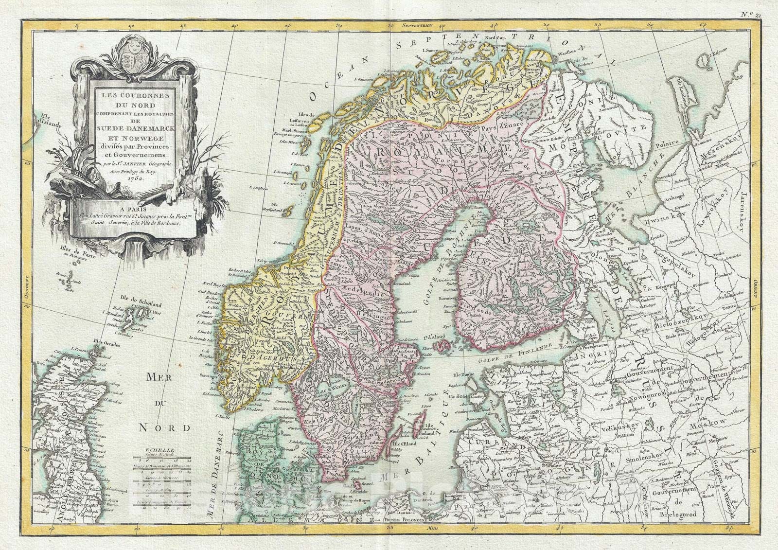 Historic Map : Scandinavia - Sweden, Norway, Denmark, Finland, Janvier, 1762, Vintage Wall Art