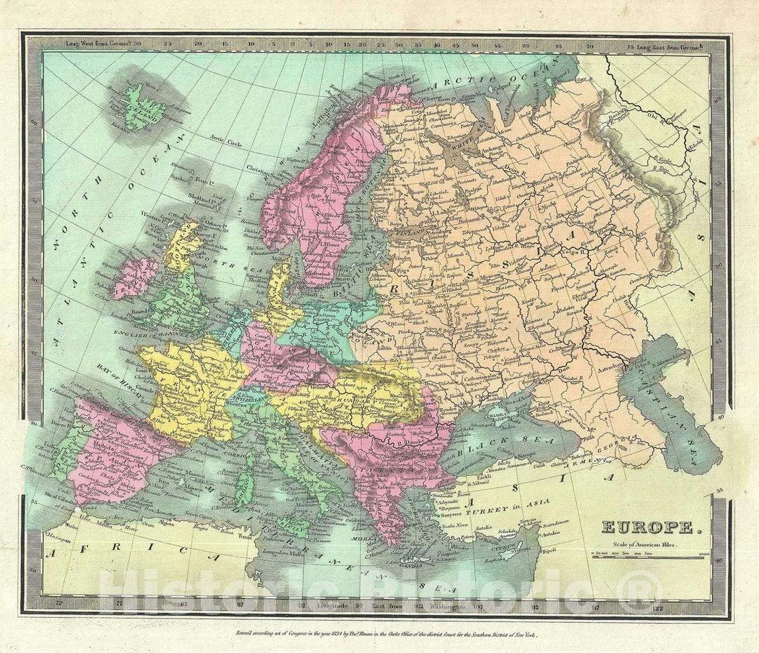 Historic Map : Europe, Burr, 1834, Vintage Wall Art