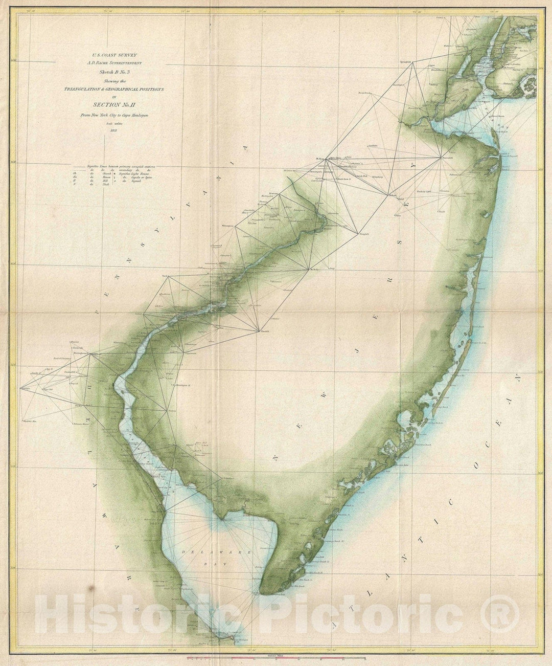 Historic Map : New Jersey and The Delaware Bay, U.S. Coast Survey, 1851, Vintage Wall Art