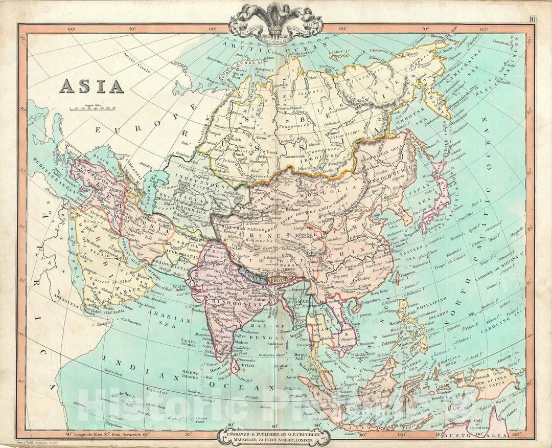 Historic Map : Asia, Cruchley, 1850, Vintage Wall Art