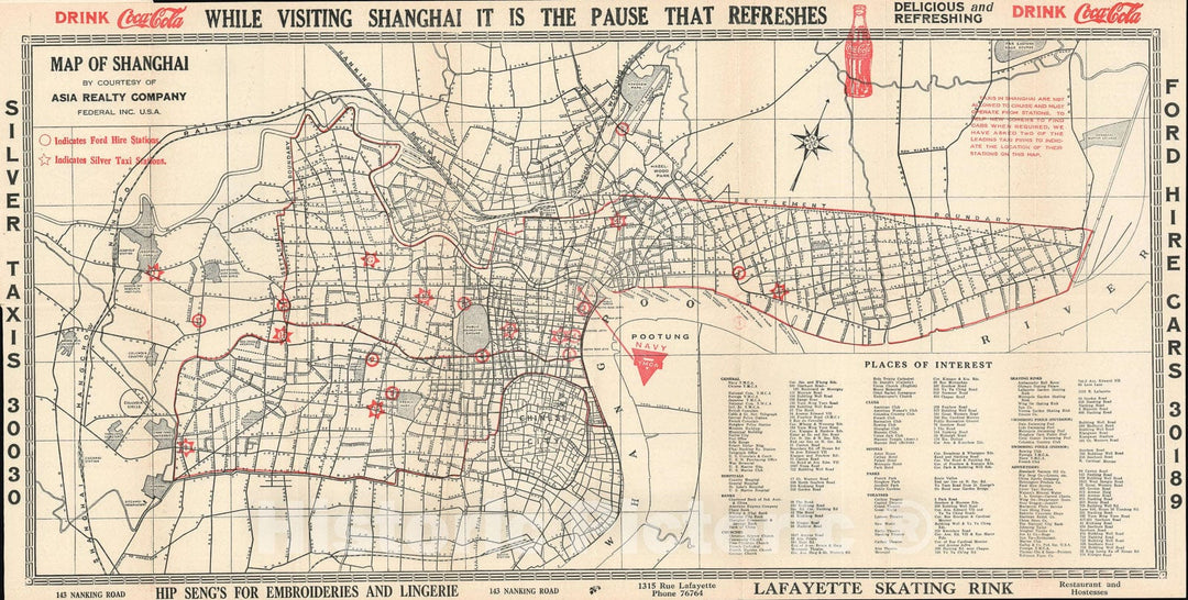 Historic Map : Plan of Shanghai, China, Navy Y.M.C.A., 1938, Vintage Wall Art