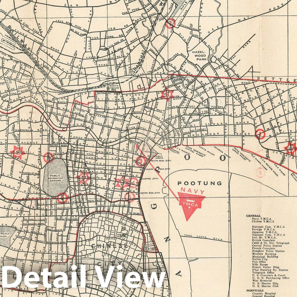 Historic Map : Plan of Shanghai, China, Navy Y.M.C.A., 1938, Vintage Wall Art