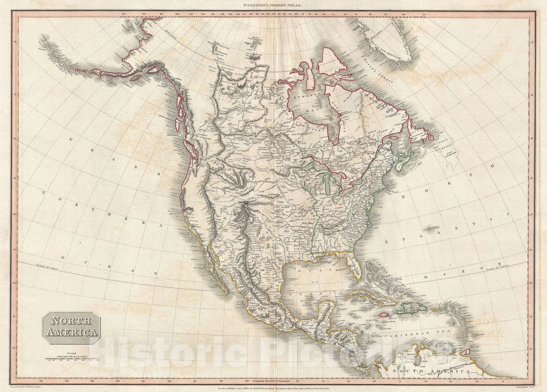 Historic Map : North America, Pinkerton, 1812, Vintage Wall Art