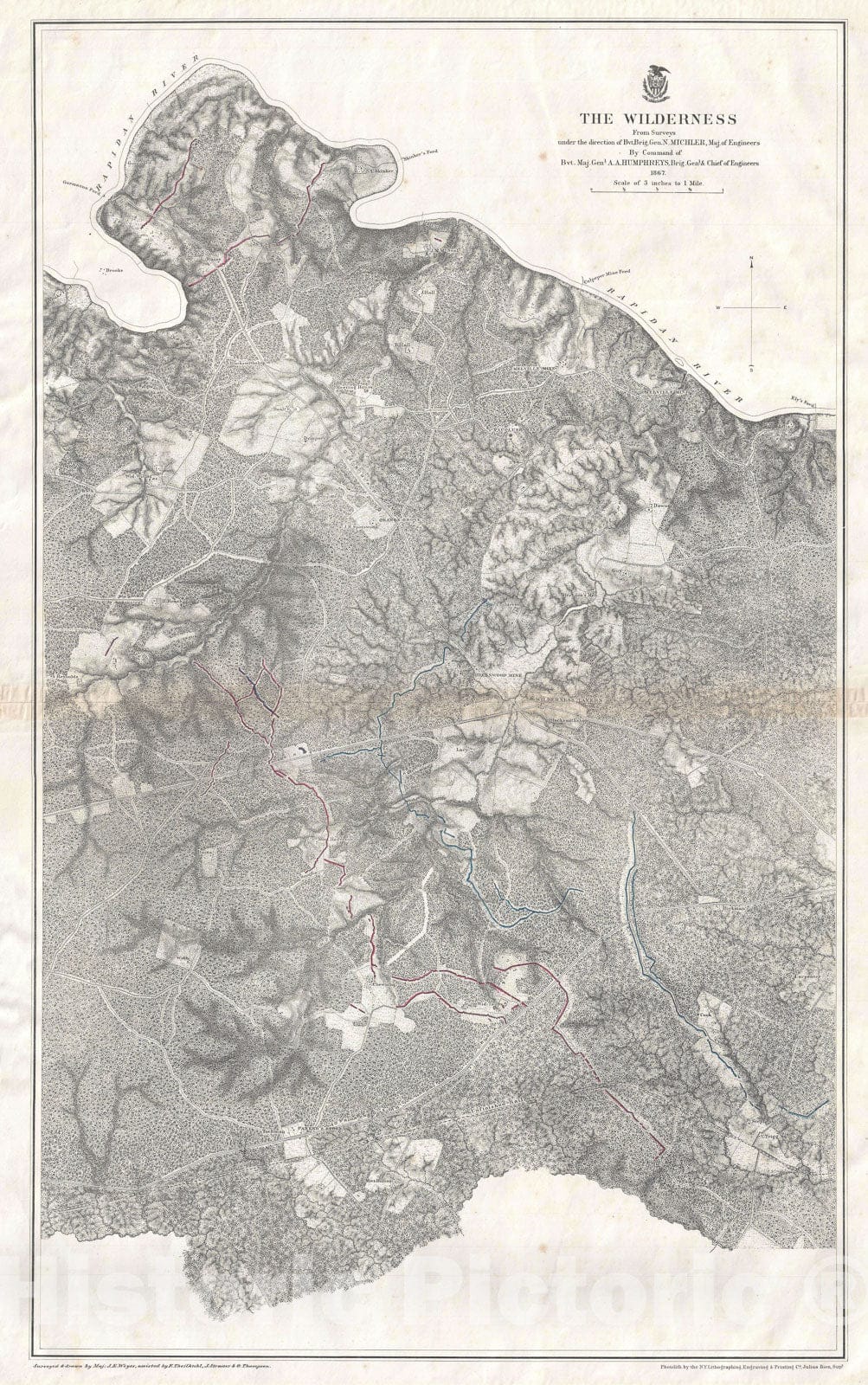 Historic Map : The U.S. Civil War Battlefield of The Wilderness, Virginia, Weyss, 1867, Vintage Wall Art