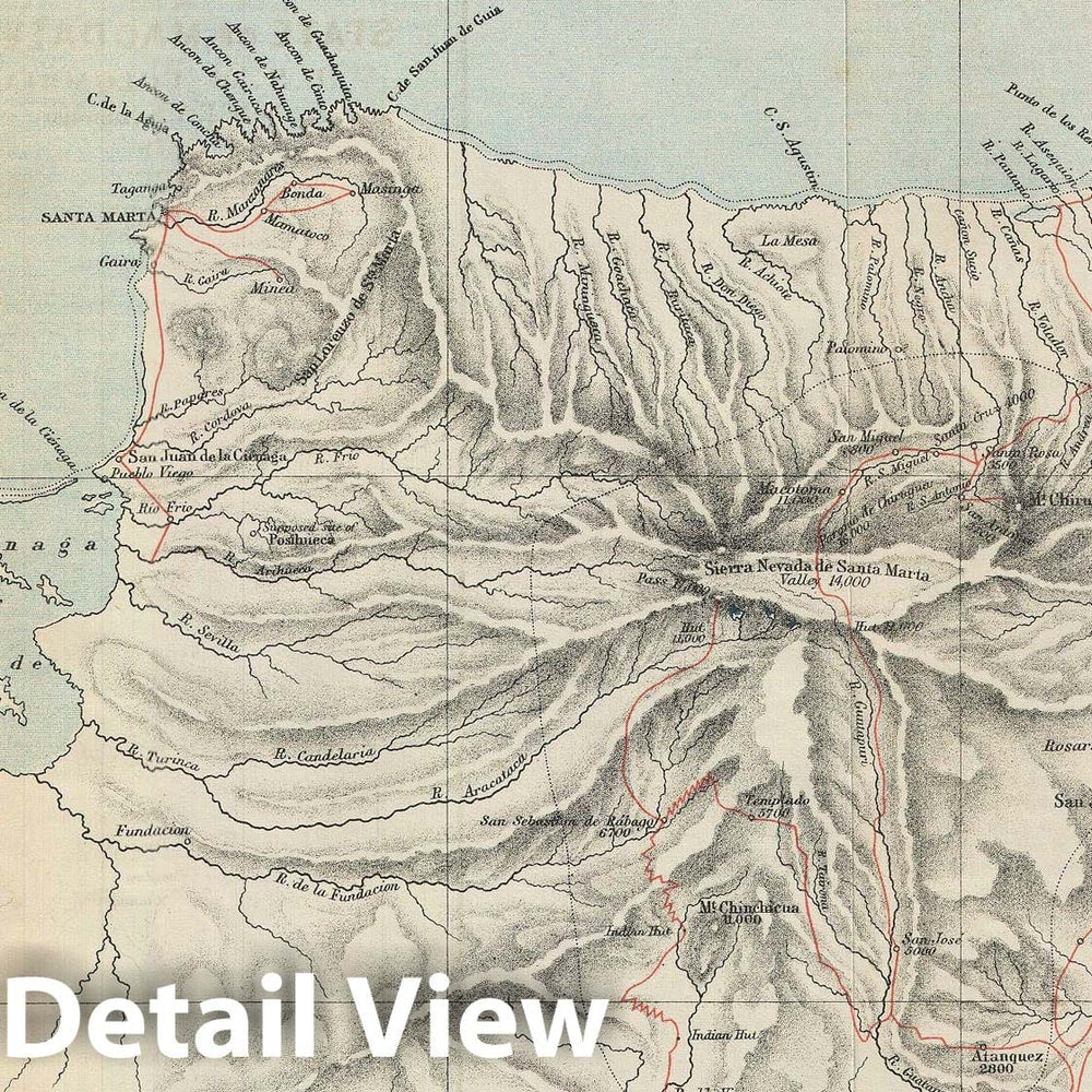 Historic Map : Magdalena, Colombia, South America, Johnston, 1879, Vintage Wall Art