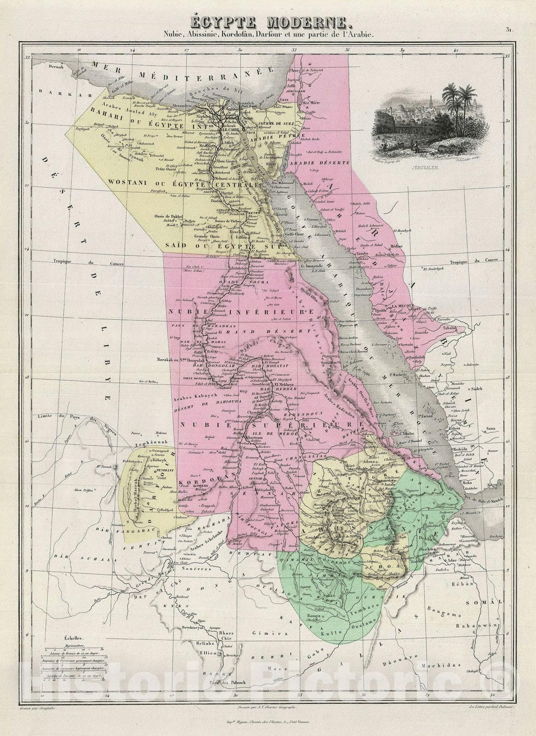 Historic Map : Egypt, Migeon, 1878, Vintage Wall Art