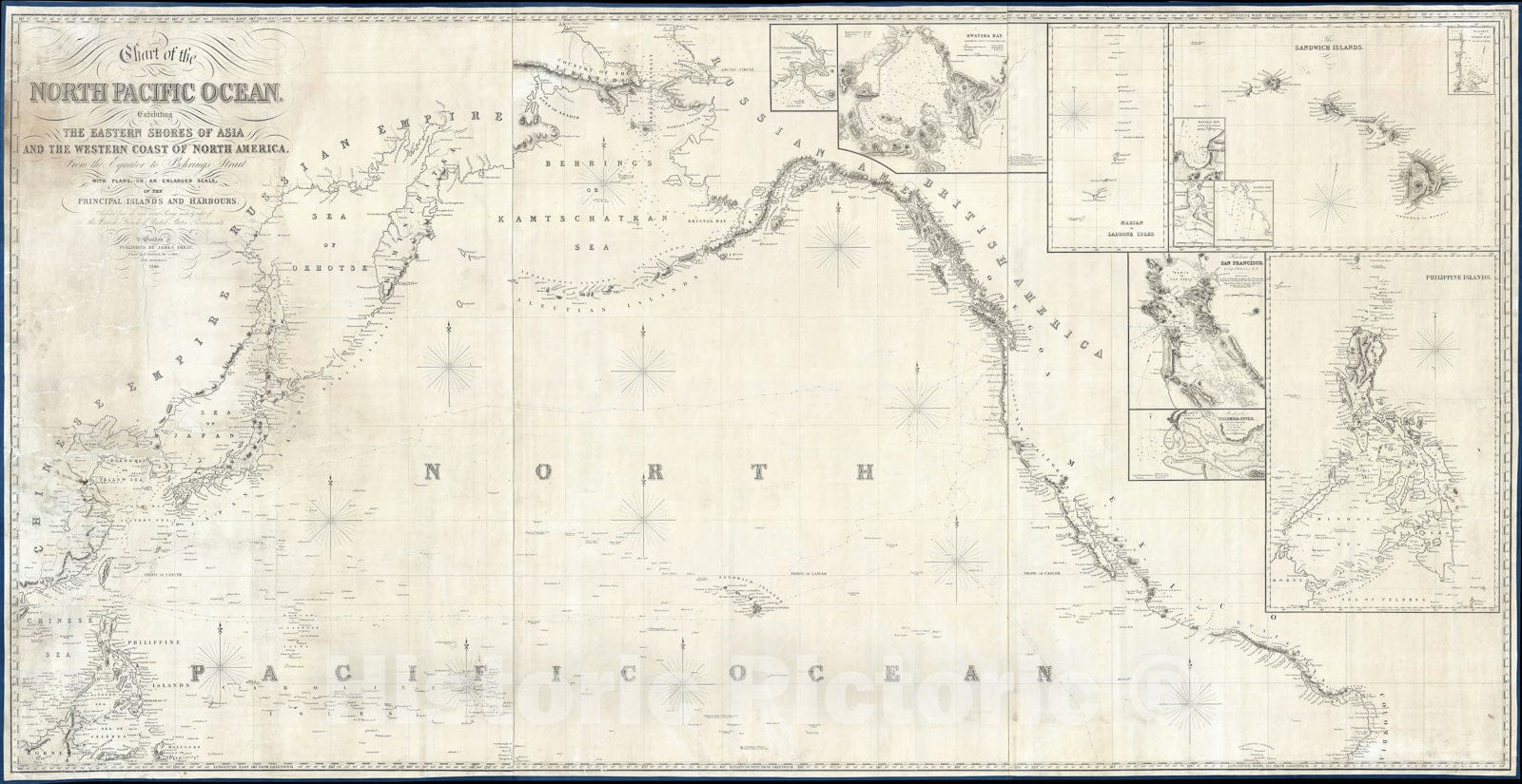 Historic Map : Nautical Chart North Pacific "w/ East Asia and West America", Imray, 1849, Vintage Wall Art