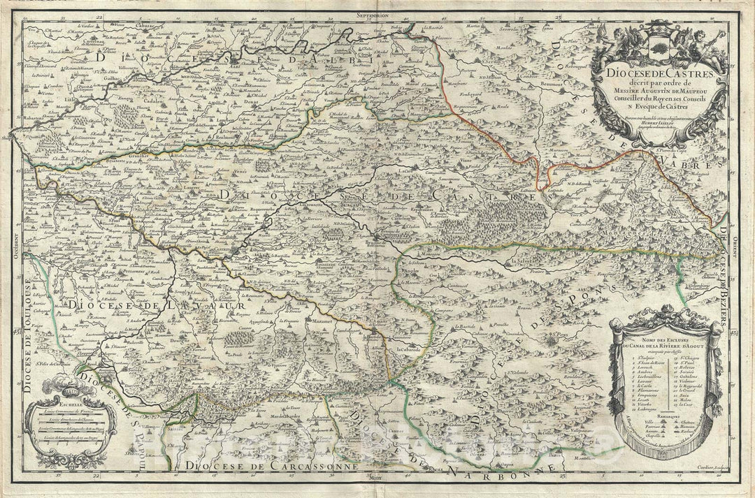 Historic Map : Castres Region in Tarn, France, Jaillot, 1690, Vintage Wall Art