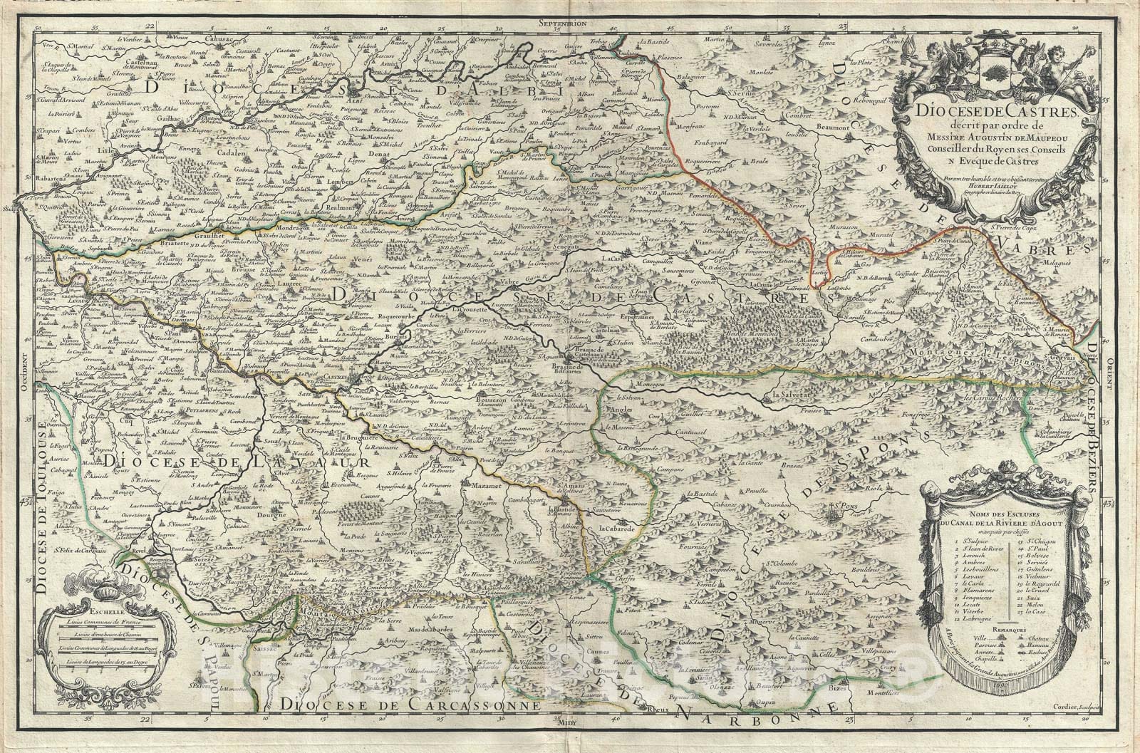 Historic Map : Castres Region in Tarn, France, Jaillot, 1690, Vintage Wall Art