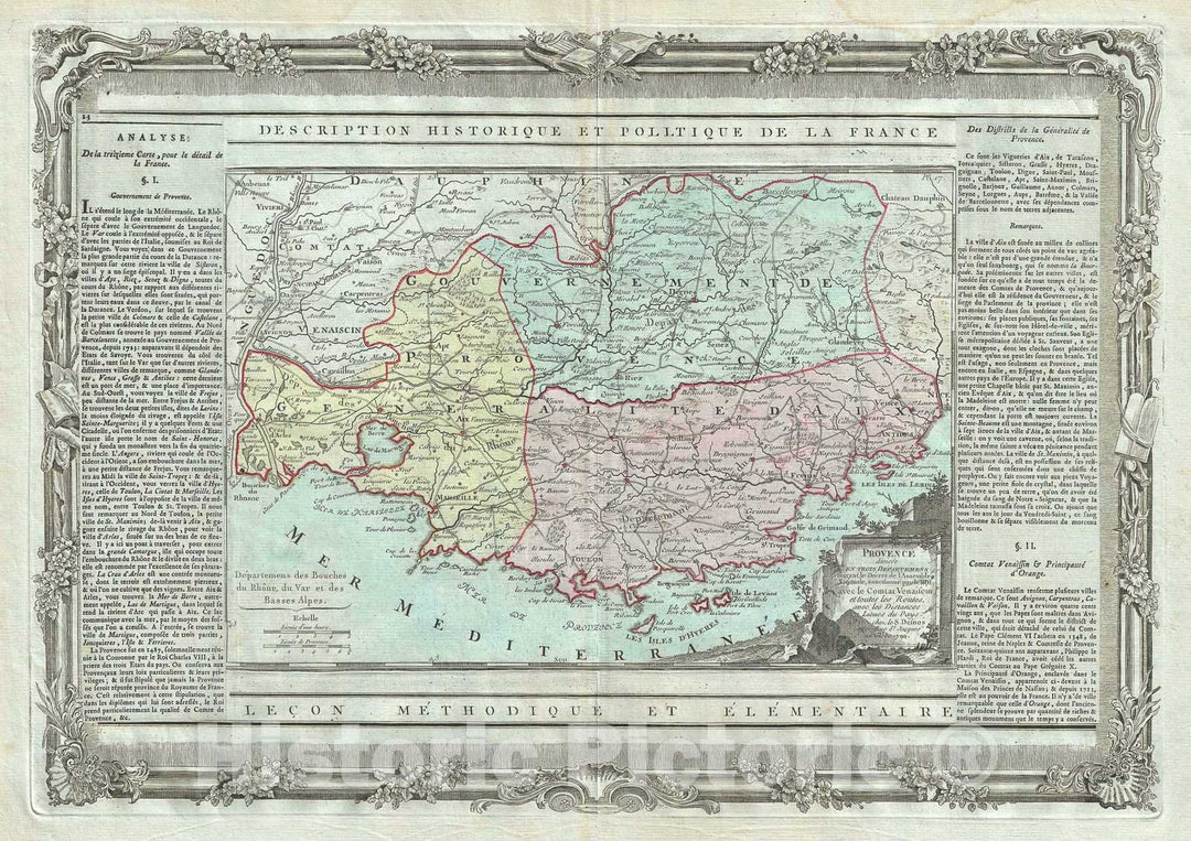 Historic Map : The Provence Region of France "French Riviera", Desnos, 1786, Vintage Wall Art