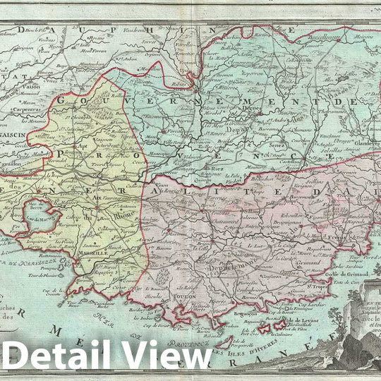 Historic Map : The Provence Region of France "French Riviera", Desnos, 1786, Vintage Wall Art