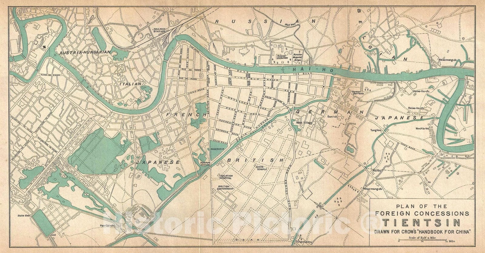 Historic Map : Plan of Tianjin, China, 1921, Vintage Wall Art