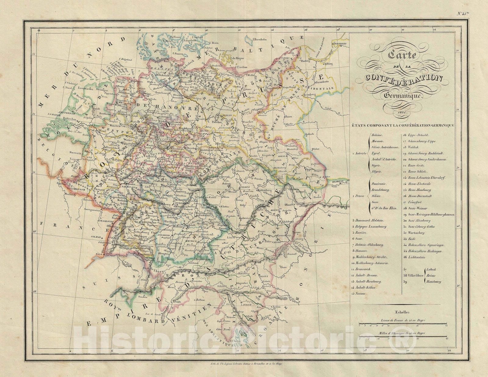 Historic Map : Germany, Malte-Brun, 1835, Vintage Wall Art