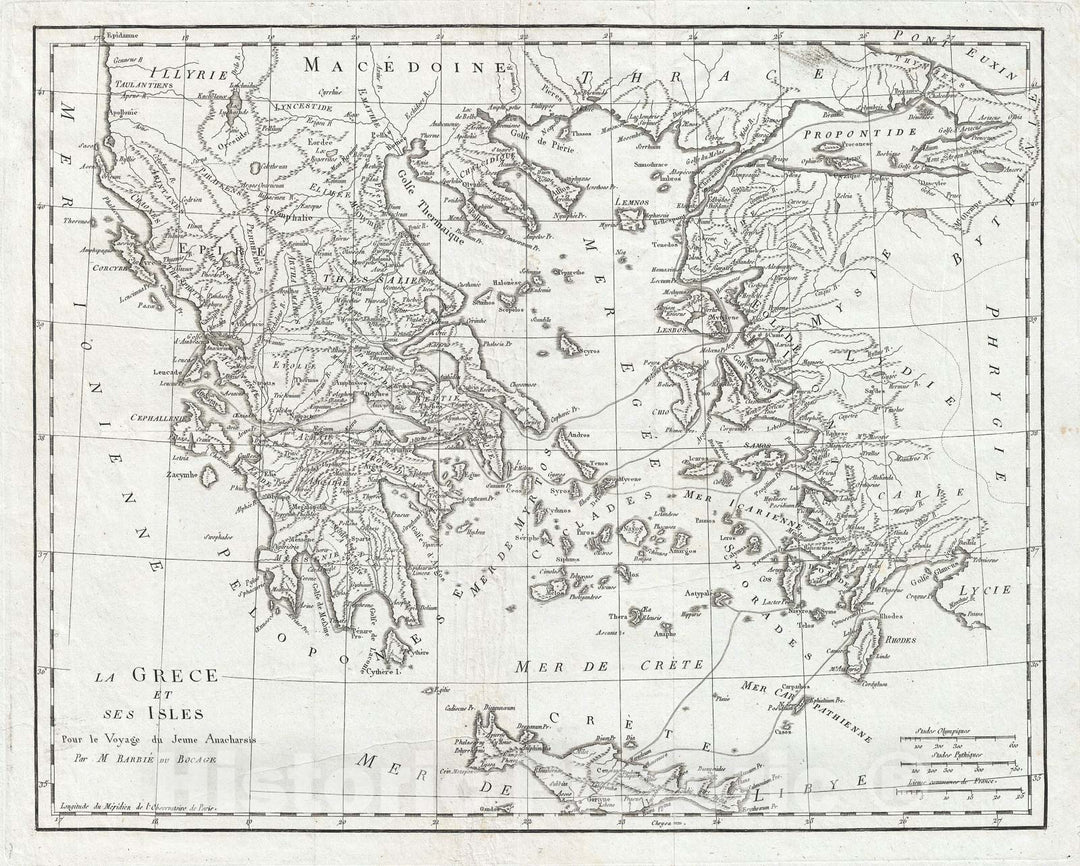 Historic Map : Ancient Greece, Bocage, 1791, Vintage Wall Art