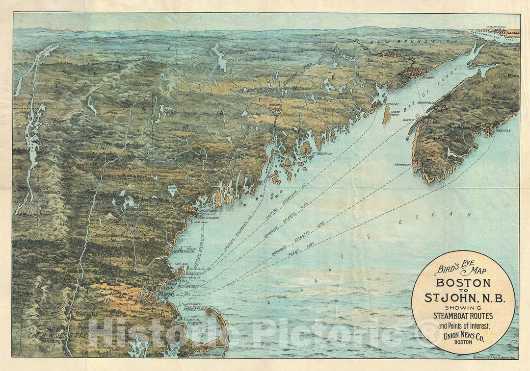 Historic Map : New England Coast: Cape Cod, Boston, Maine, Walker, 1900, Vintage Wall Art