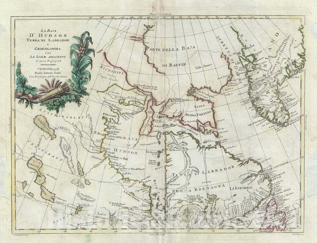 Historic Map : Canada and Greenland: Hudson Bay and Baffin Bay, Zatta, 1778, Vintage Wall Art