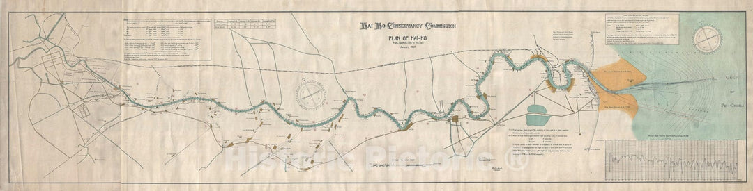 Historic Map : The Hai River, Tianjin "Tiantsin", China, Muller, 1927, Vintage Wall Art