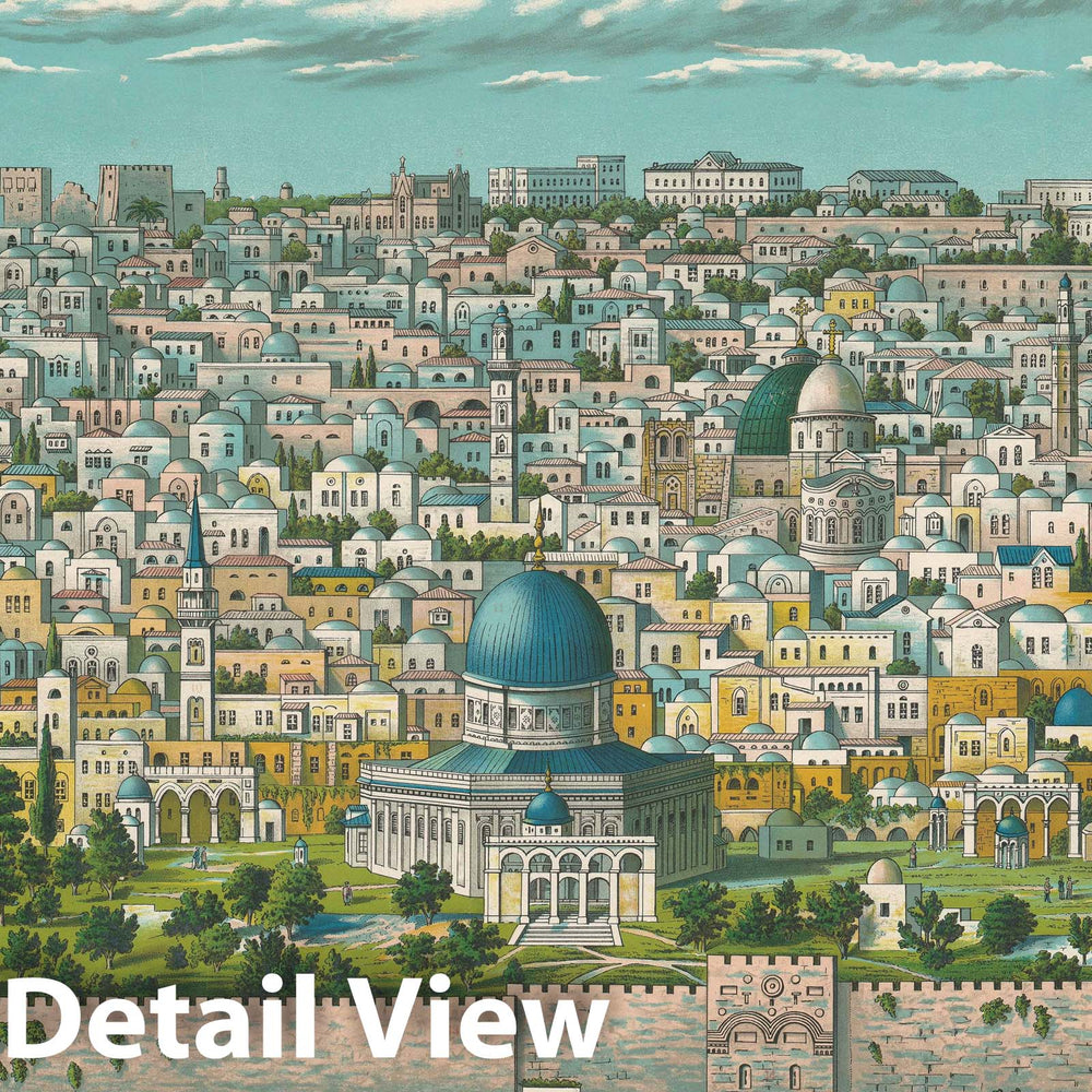 Historic Map : Chromo View of Jerusalem, Hage, 1896, Vintage Wall Art