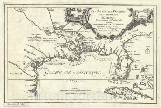 Historic Map : The Gulf Coast, Florida, Texas, and The Mississippi River, De Fer, 1705, Vintage Wall Art