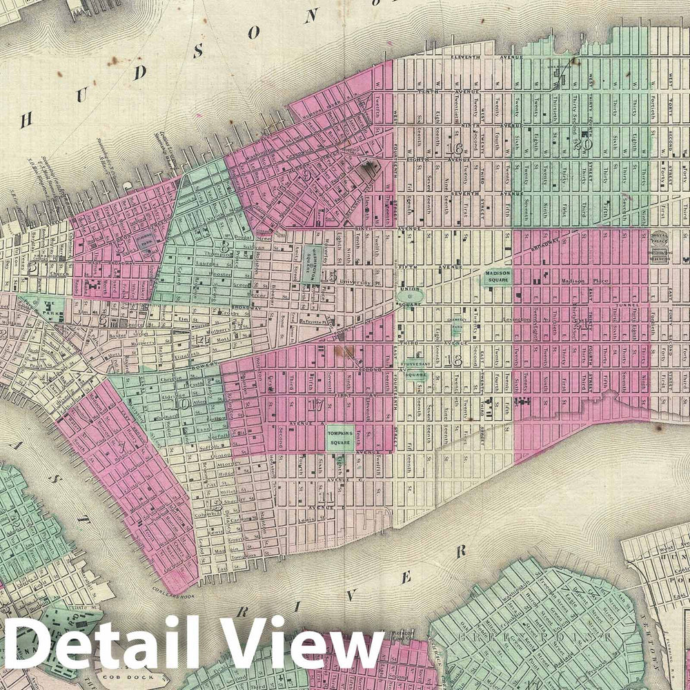 Historic Map : New York City and Brooklyn, Johnson, 1863, Vintage Wall Art