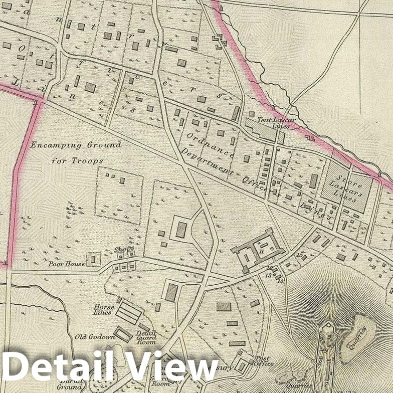 Historic Map : Plan of Sitabuldi, Nagpur, India, Pharoah, 1854, Vintage Wall Art