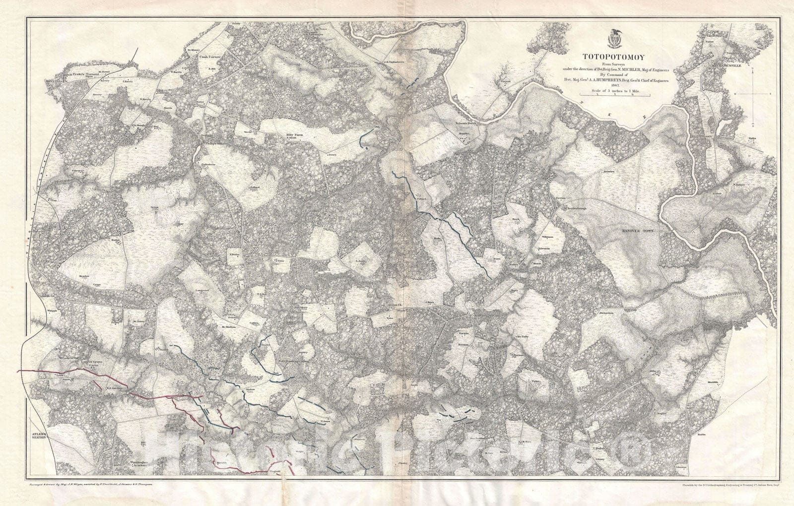 Historic Map : Battlefield of Totopotomoy Creek during The U.S. Civil War, Weyess, 1867, Vintage Wall Art