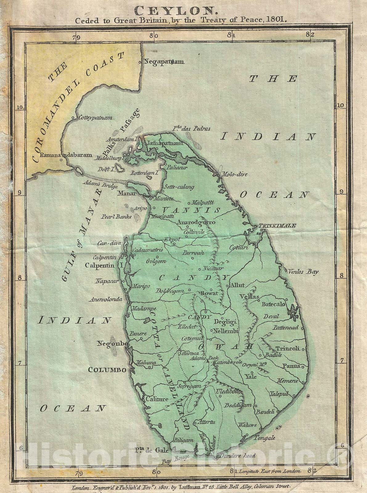 Historic Map : Ceylon or Sri Lanka, Luffman, 1801, Vintage Wall Art