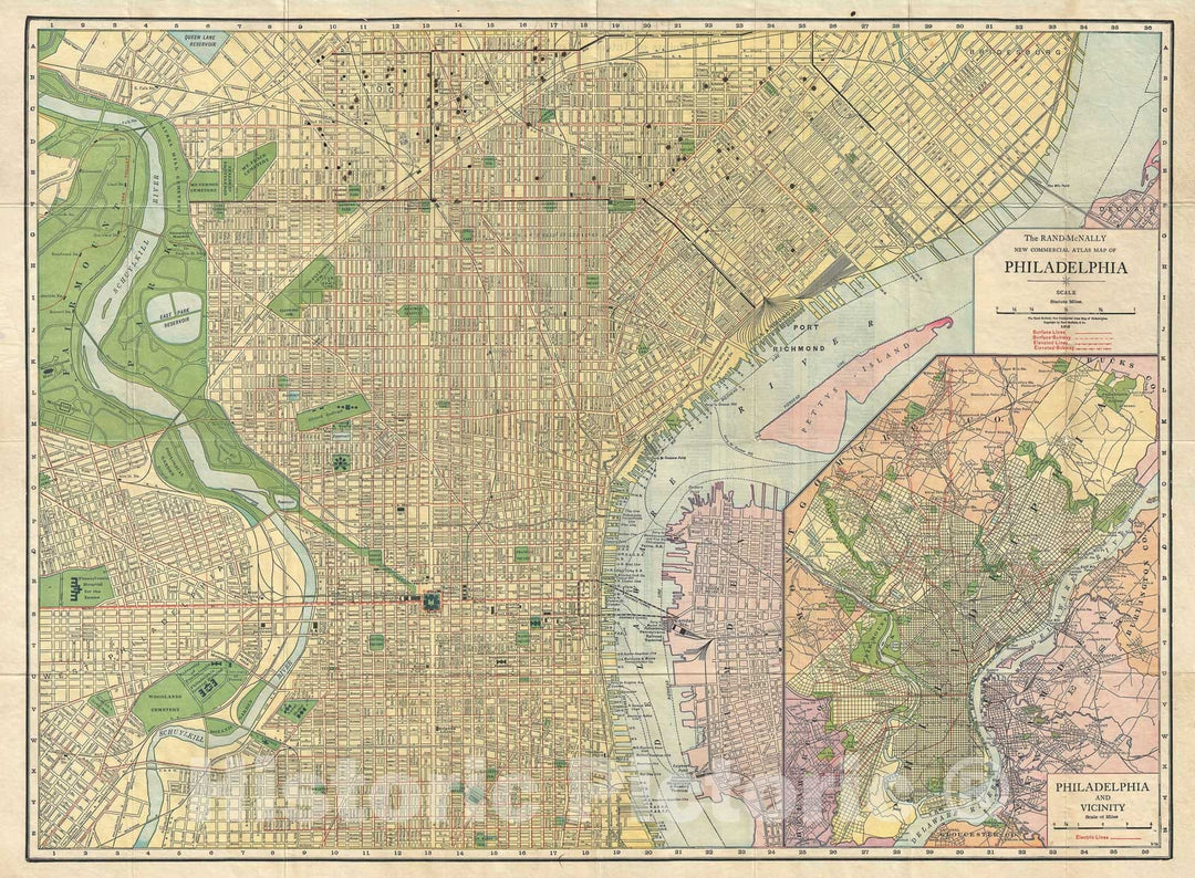 Historic Map : Plan of Philadelphia, Pennsylvania, Rand McNally, 1916, Vintage Wall Art