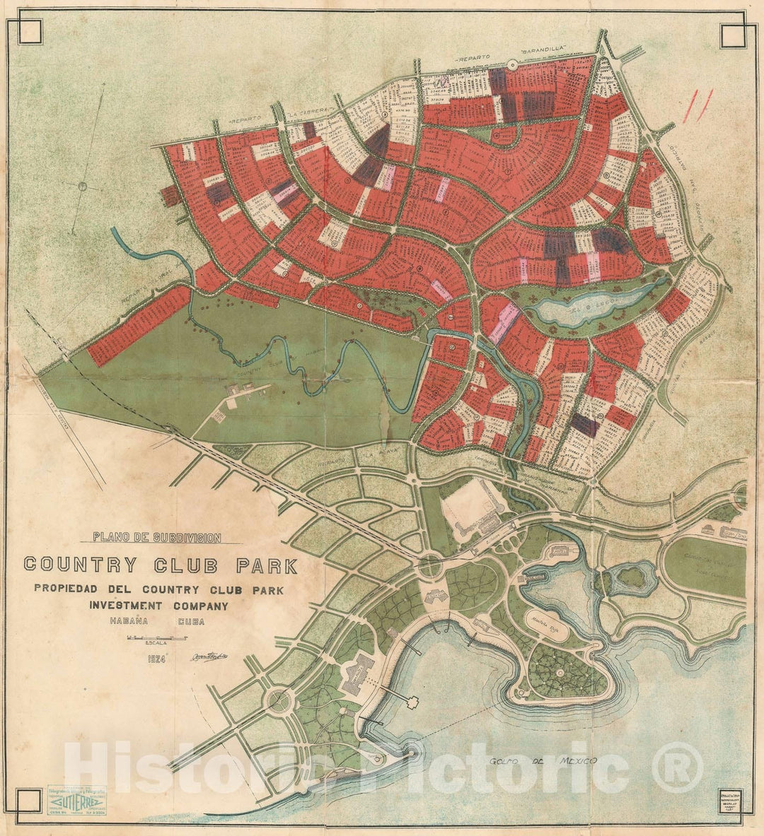 Historic Map : Country Club Park / Siboney, Havana, Cuba, Real Estate, 1924, Vintage Wall Art