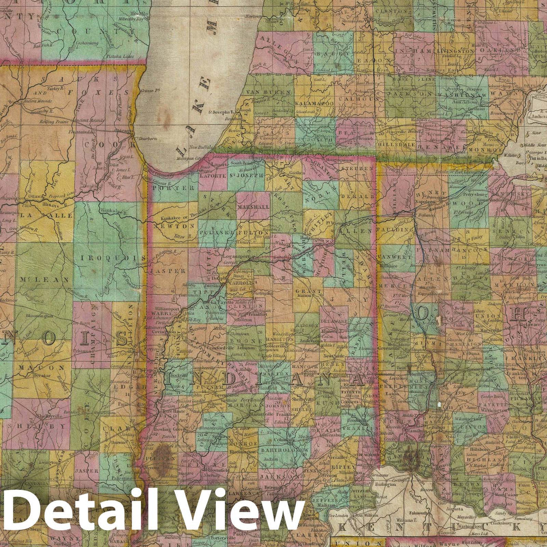 Historic Map : Ohio, Indiana, Illinois and Michigan, Mitchell, 1839, Vintage Wall Art