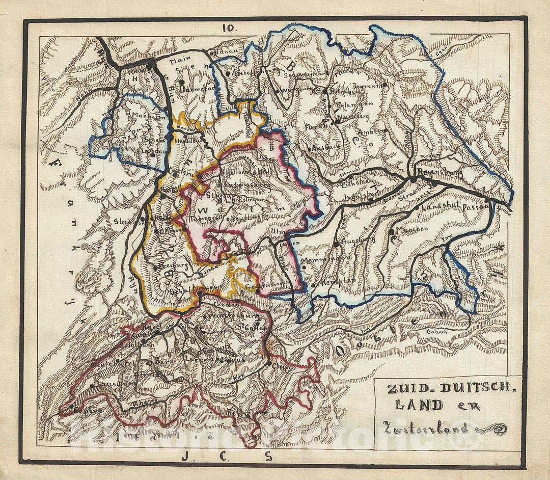 Historic Map : Switzerland and Southern Germany, Sikkel, 1871, Vintage Wall Art