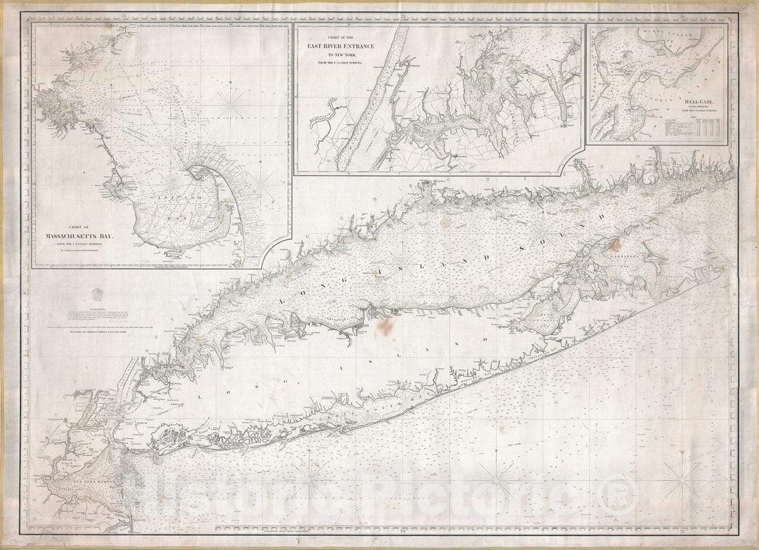 Historic Map : Nautical Chart Long Island, New York, Copley Blueback, 1860, Vintage Wall Art