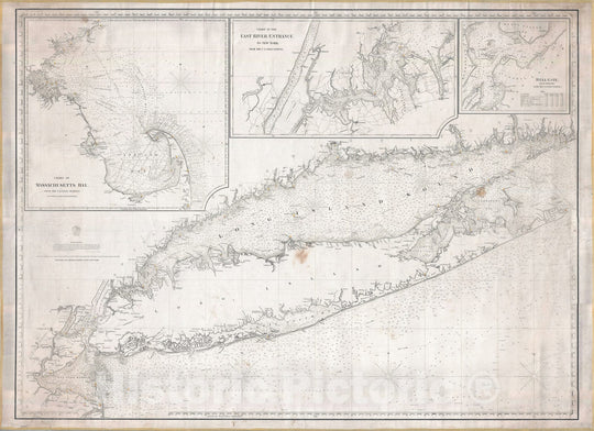 Historic Map : Nautical Chart Long Island, New York, Copley Blueback, 1860, Vintage Wall Art