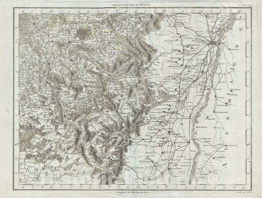 Historic Map : Strasbourg and Alsace Region of France, Mentelle, 1782, Vintage Wall Art