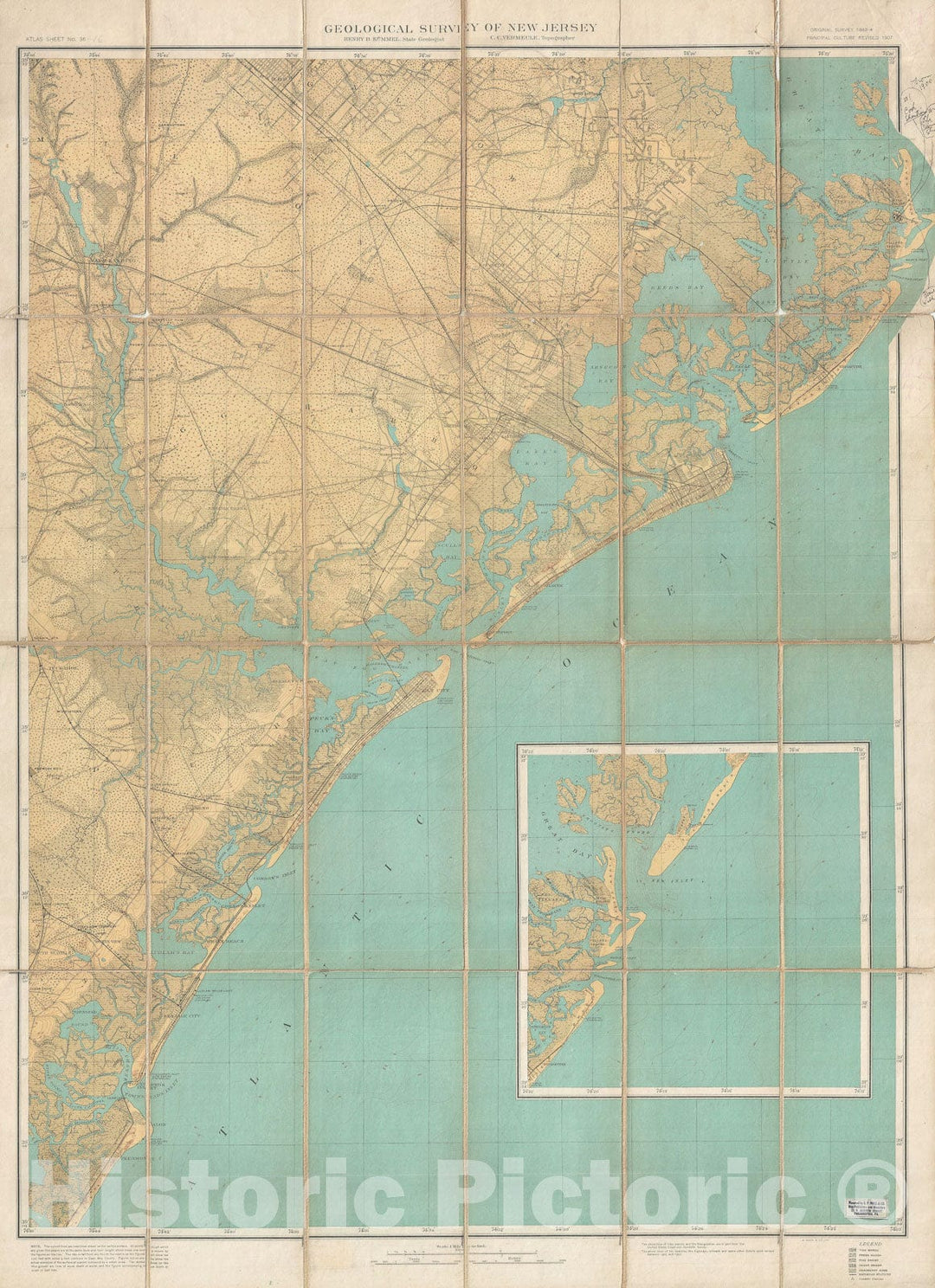 Historic Map : Egg Harbor, Atlantic City, New Jersey, U.S. Geological Survey, 1907, Vintage Wall Art