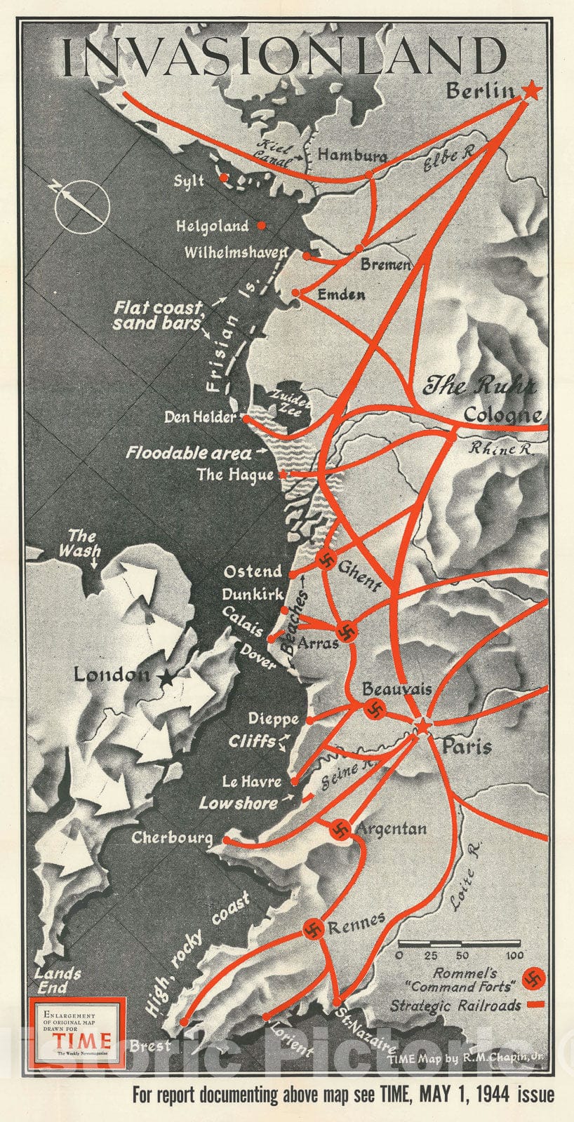 Historic Map : The Presumed Allied Invasion of 'Fortress Europe', Chapin, 1944, Vintage Wall Art