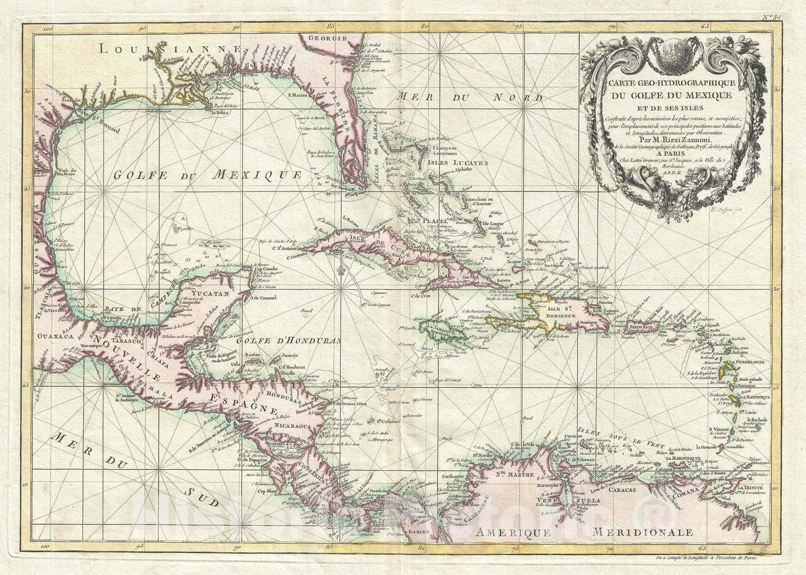 Historic Map : The Gulf of Mexico, Central America and The West Indies, Caribbean, Zannoni, 1783, Vintage Wall Art