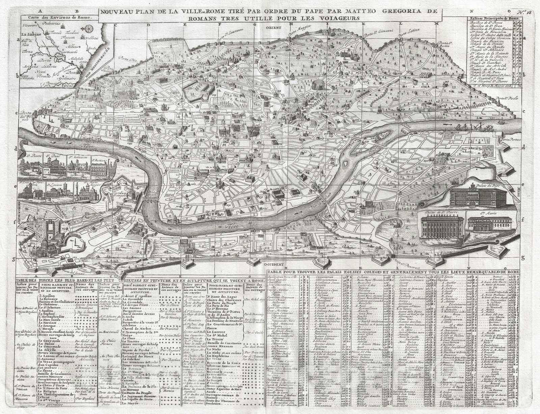 Historic Map : Plan of Rome, Italy, Chatelain, 1721, Vintage Wall Art